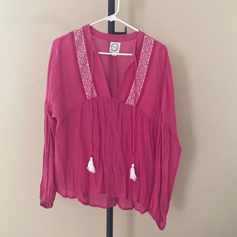 Blue Rain Boho Embroidered Pink Top Size XL